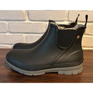 Womens Bogs Waterproof Slip-On Chelsea Boots Faux Fur Lined Size 10 Black & Gray